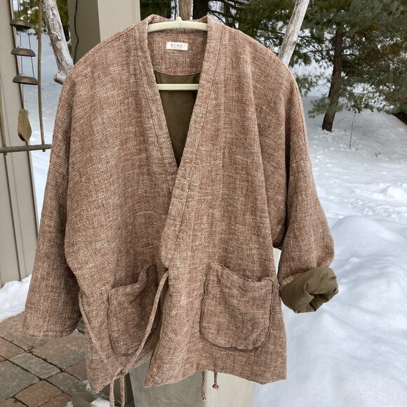 100% Solid Linen Cotton,Quilted Versatile Mild Winter/Autumn Coat, OS, Khaki - Picture 9 of 12